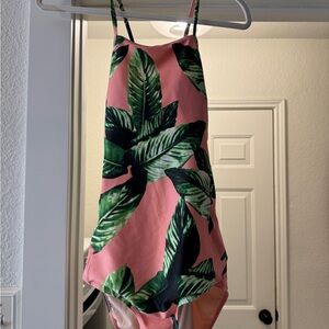 Albion Pink and Green Leaf One Piece Swimsuit